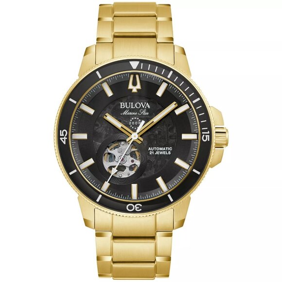 Bulova Men's Automatic Skeleton Luminous Gold Stainless Steel Watch - Picture 1 of 8